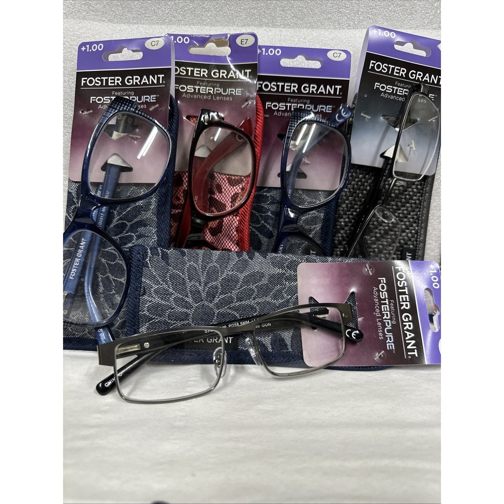Foster Grant Design Optics‎ Reading Glasses Set of Five +1.00 with Case New Read